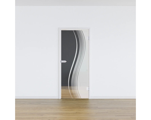 Porte en verre avec décor ondulé blanc