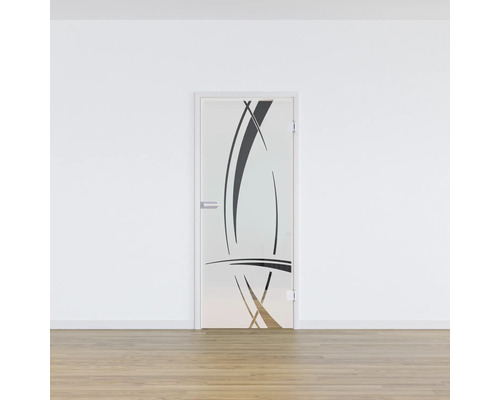 Porte en verre avec décor abstrait dans une pièce lumineuse