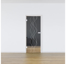Porte en verre avec décor ondulé dans un intérieur lumineux