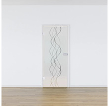 Porte en verre avec motif ondulé dans une pièce lumineuse