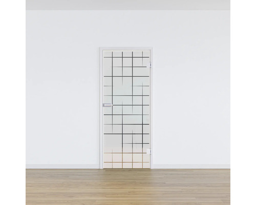 Zimmertür aus Glas mit satiniertem Muster in einem Raum