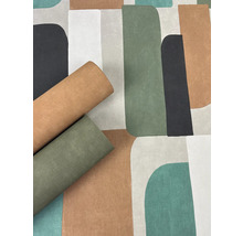 Papier peint à motif géométrique et deux rouleaux de papier peint
