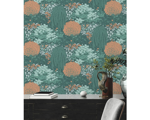 Papier peint à motifs floraux et arborés