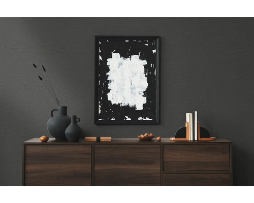 Gemälde mit abstraktem Design über Sideboard mit Dekoration