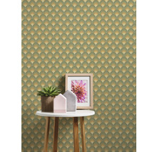 Tapete mit Halbkreis Muster im Retro Stil auf einer Wand