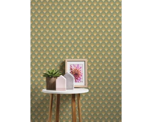 Tapete mit Halbkreis Muster im Retro Stil auf einer Wand