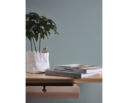 Plante d''intérieur décorative dans un sac en papier sur une table en bois avec tiroir, avec des livres dessus.