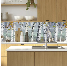 Küchenrückwand mit Birkenwald Motiv in einer Küche