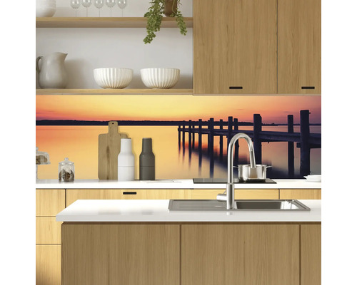 Küchenrückwand mit Seebrücken-Motiv in Küche