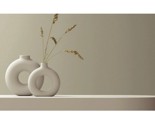 Zwei dekorative Keramikvasen mit Trockenblumen auf einem Regal.