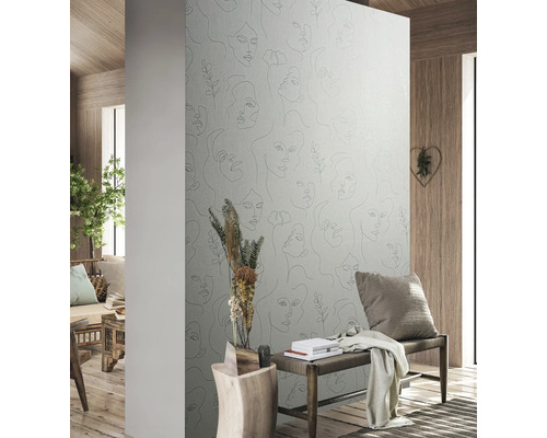 Moderne Zimmergestaltung mit Tapete mit Gesichtsmuster