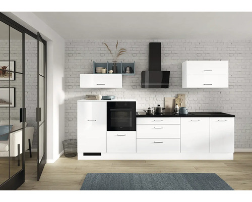 Cuisine complète IMPULS avec appareils PUCCI 320 cm blanc haute brillance prémontée variante gauche IP405-IKZ1320AL-K517-F791-A146-G782 Cuisine complète IMPULS avec appareils PUCCI 320 cm blanc haute brillance prémontée variante gauche IP405-IKZ1320AL-K517-F791-A146-G782