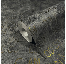 Rolle grauer Tapete mit Buchstabenmuster