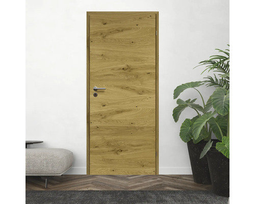 Zimmertür aus Holz mit Drückergarnitur in einem Raum