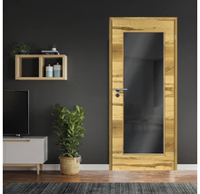 Porte d'intérieur poutre en chêne placage transversal 61x198,5 tirant droit MODERN 08 verre gris foncé