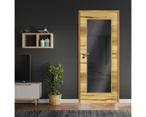 Porte intérieure avec insert en verre et cadre de porte en bois