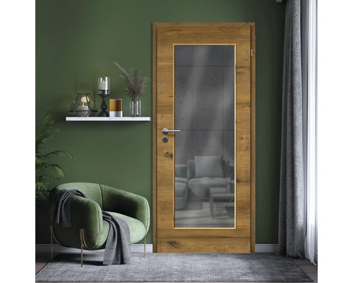 Zimmertür mit Glaseinsatz, Holzrahmen, inklusive Türdrücker in Wohnraumumgebung