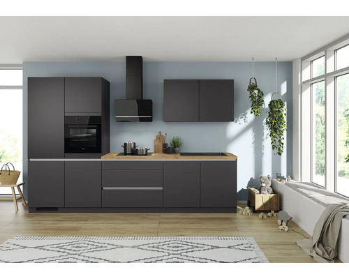 IMPULS Küchenzeile mit Geräten ZANOTTI 340 cm grafit matt montiert Variante links