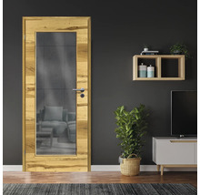 Porte d'intérieur poutre en chêne placage transversal 86x198,5 tirant gauche MODERN 08 verre graphite