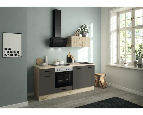IMPULS Küchenzeile mit Geräten PESCE 195 cm vulkanbraun matt vormontiert Variante rechts IP120-IKZ11951E-K111-F133-A111-G754