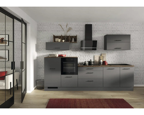 IMPULS Küchenzeile mit Geräten ZANOTTI 320 cm grafit matt vormontiert Variante links IP315-IKZ1320FL-K830-F157-A688-G782 IMPULS Küchenzeile mit Geräten ZANOTTI 320 cm grafit matt vormontiert Variante links IP315-IKZ1320FL-K830-F157-A688-G782