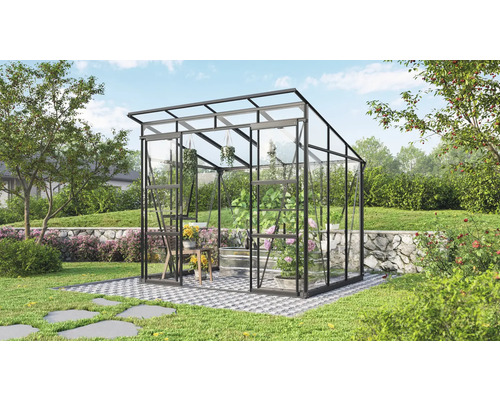 Serre Playa 5900 avec verre 3 mm 254 x 192 cm avec carré potager In&Out L noir