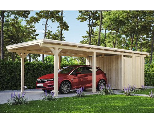 Einzelcarport SKAN HOLZ Emsland 354x846 cm mit Abstellraum und Aluminium-Dach natur