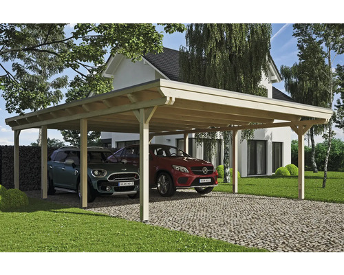 Doppelcarport SKAN HOLZ Emsland 613x846 cm mit Aluminium-Dach natur