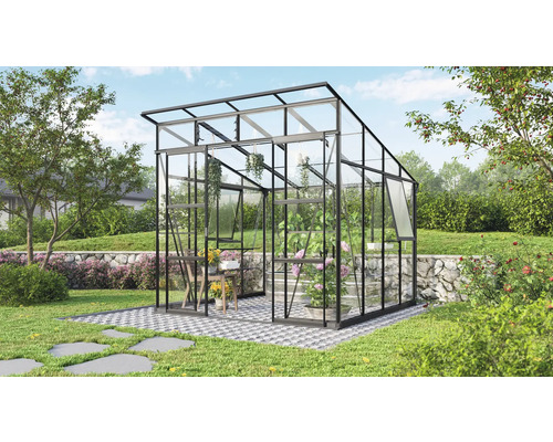 Serre Playa 7600 avec verre 3 mm 254 x 254 cm avec carré potager In&Out L noir