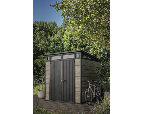 Abri de jardin Keter Signature Ashwood Pent 7x7 avec plancher 216 x 216 cm anthracite/brun en exclusivité chez Hornbach