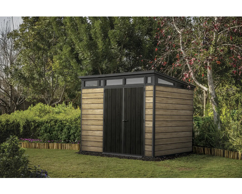 Gartenhaus Keter Signature Ashwood Pent 9x7 inkl. Fußboden 279 x 218 cm anthrazit/braun