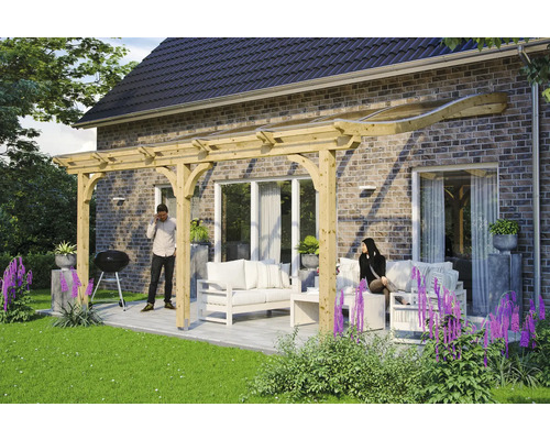 Toiture pour terrasse SKAN HOLZ Venezia 541x239 cm nature Terrasse en bois avec pavillon en bois, coin salon et barbecue