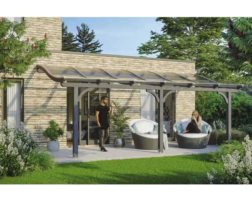 Toiture pour terrasses Skanholz Venezia 541 x 239 cm, gris ardoise Terrasse avec auvent, sièges et jardin