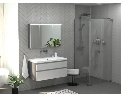 Porte de douche avec paroi latérale Jungborn SETTE porte battante à droite paroi latérale à gauche 100 x 80 cm couleur de profilé chrome verre transparent avec revêtement résistant à la saleté et poignée tampon