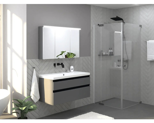 Douche accès d'angle Jungborn SETTE porte pivotante avec partie fixe à gauche porte pivotante à droite 75 x 80 cm couleur de profilé chrome verre transparent avec revêtement résistant à la saleté et poignée tampon