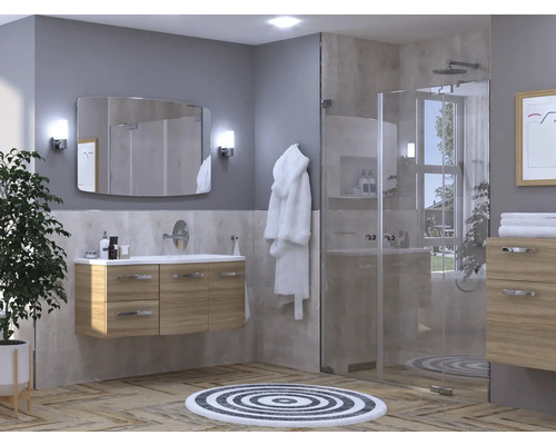 Porte de douche dans une niche Jungborn SETTE porte battante avec partie fixe à droite 160 cm couleur de profilé chrome verre transparent avec revêtement résistant à la saleté et poignée tampon