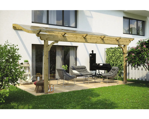 Toiture pour terrasse SKAN HOLZ Verona 541x289 cm nature Terrasse avec auvent en bois, mobilier de salon et barbecue