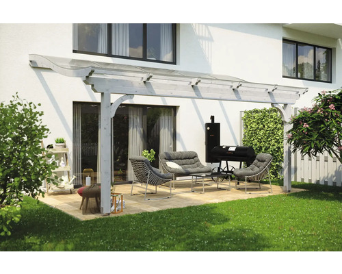 Toiture pour terrasse SKAN HOLZ Verona 541x289 cm blanc Terrasse avec auvent de terrasse, salon de jardin et barbecue