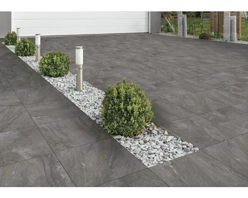 Dalle de terrasse en grès cérame fin Arrow anthracite 60 x 60 x 2 cm