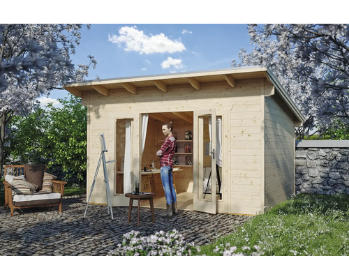 Abri en madriers SKAN HOLZ She Shed Ostende avec plancher 390 x 310 cm naturel