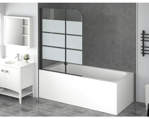 Badewannenaufsatz 2-teilig form&style CABIA 1120 x 1400 mm Glasdekor Querstreifen Profilfarbe schwarz