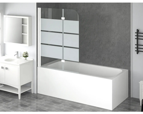Pare-baignoire 2 parties form&style CABIA 1120 x 1400 mm décor bandes transversales couleur du profilé blanc