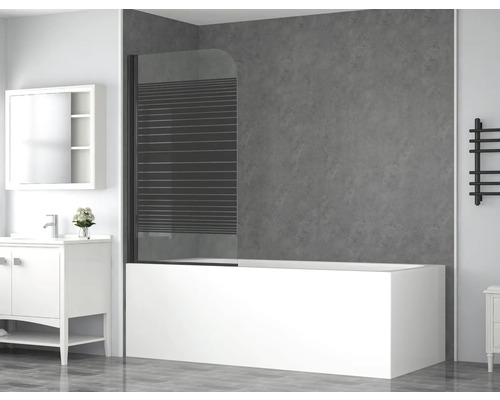 Pare-baignoire 1 partie form&style ABETO 750 x 1400 mm décor bandes transversales couleur du profilé noir