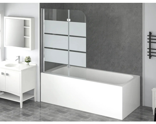 Pare-baignoire 2 parties form&style CABIA 1120 x 1400 mm décor de vitre bandes transversales couleur de profilé chrome