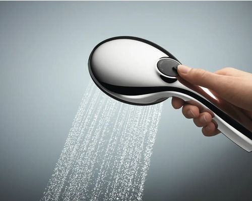 Handbrause mit Wasserstrahl und Hand