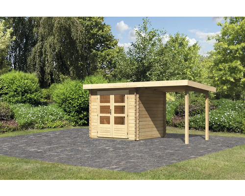 Chalet de jardin en madriers Karibu Noorvik 2 avec toit en appentis 2 m 419 x 237 cm naturel