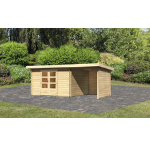 Blockbohlenhaus Karibu Noorvik 7 mit Schleppdach 2 m, Rück- und Seitenwand 574,5 x 333 cm natur