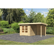 Gartenhaus Karibu Noorvik 2 inkl. Anbaudach 2 m, Rückwand 454 x 273 cm natur