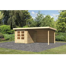 Abri de jardin en bois avec abri de voiture dans le jardin