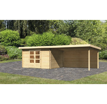 Gartenhaus Karibu Noorvik 7 inkl. Anbaudach 4 m, Rückwand 774 x 333 cm natur